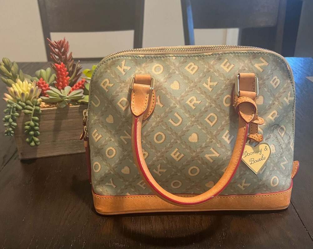 Dooney & Bourke Sage Green Graphic Heart Print Dome Satchel Bag